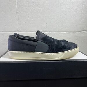 Lanvin Loafers Suede Calf Hair Gray Black Slip On Shoes Men's Size 7 US